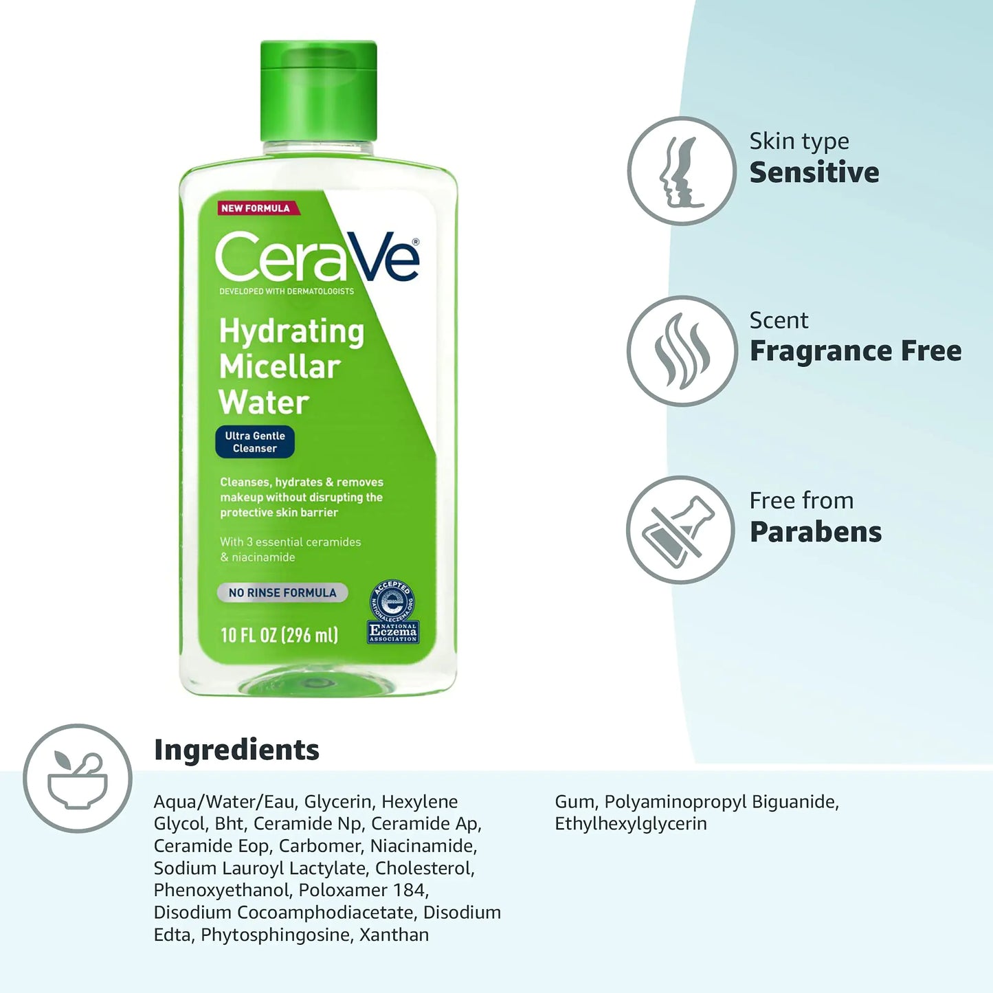 CeraVe Micellar Water | Hydrating Facial Cleanser & Eye Makeup Remover | Fragrance Free Skincare & Non-Irritating