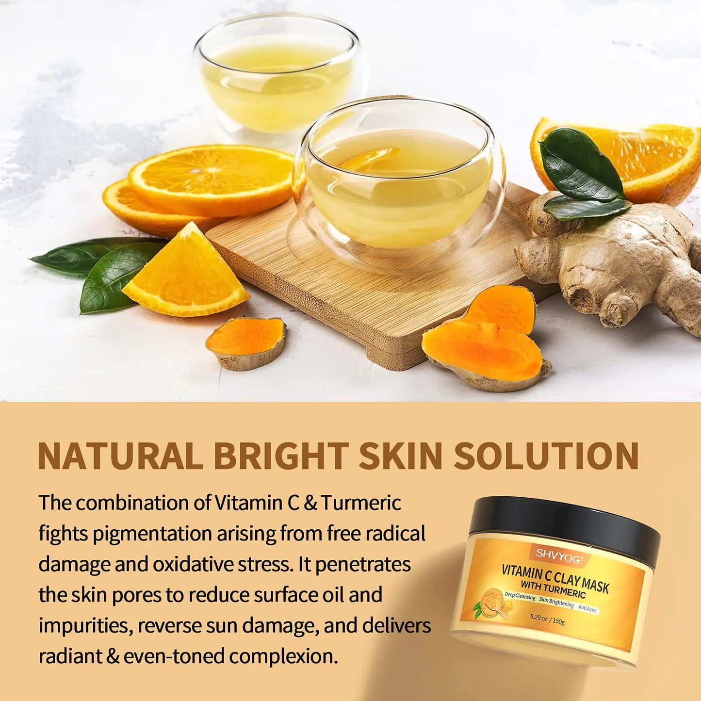 Vitamin C Face Mask with Kaolin Clay and Turmeric for Dark Spots