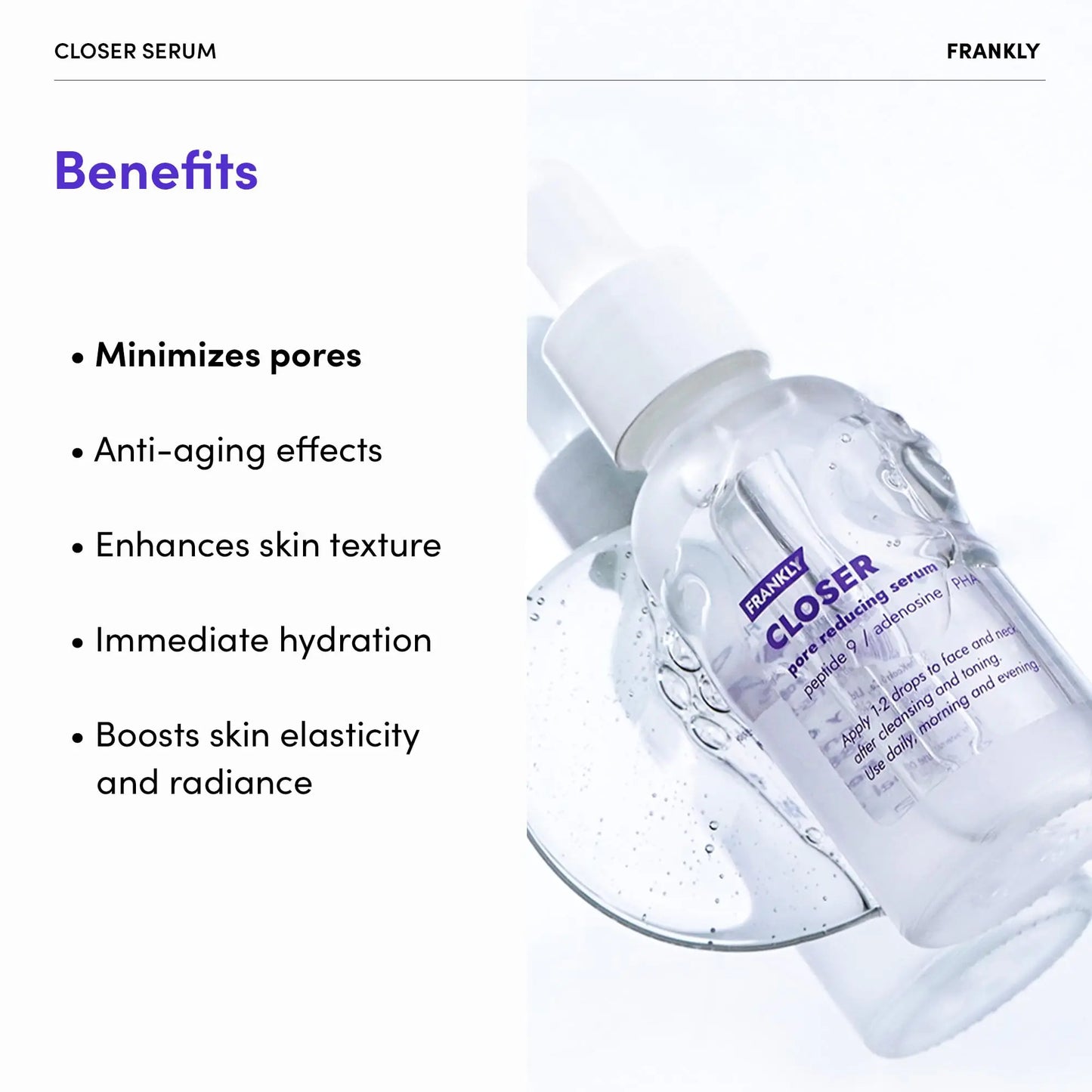 Frankly Closer Serum - Pore Minimizing, Anti-Aging, Elasticity, Hydration, Plump & Dewy Skin - All skin types