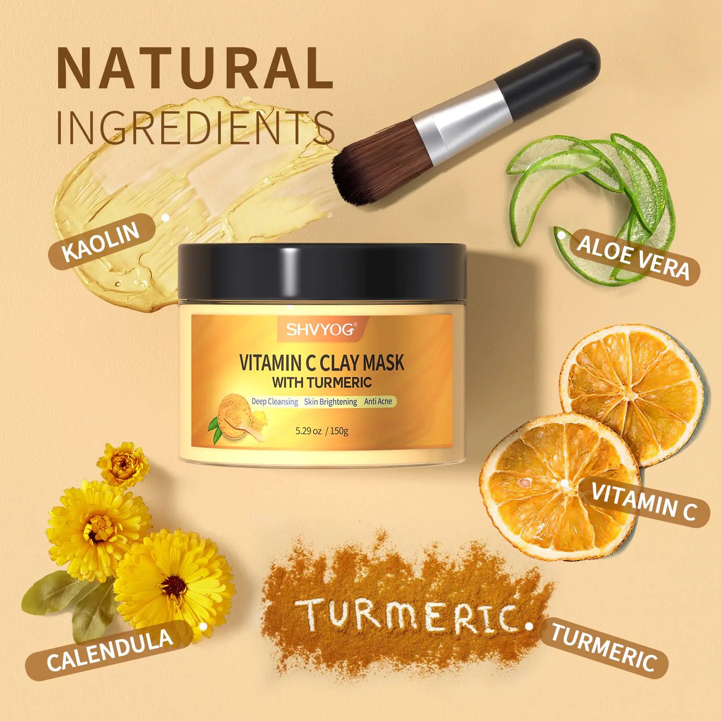 Vitamin C Face Mask with Kaolin Clay and Turmeric for Dark Spots