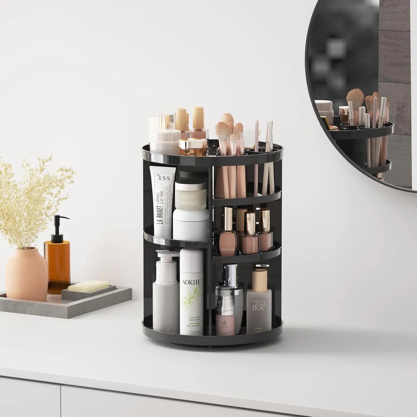 Black Rotating Makeup Organizer for Vanity