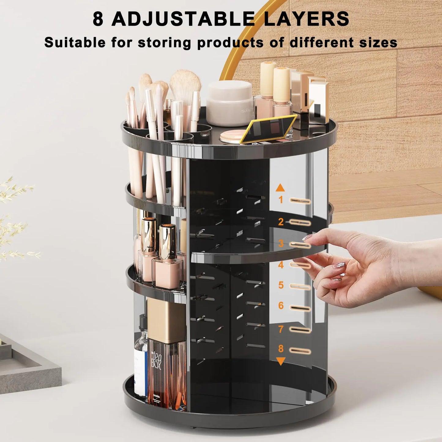 Black Rotating Makeup Organizer for Vanity