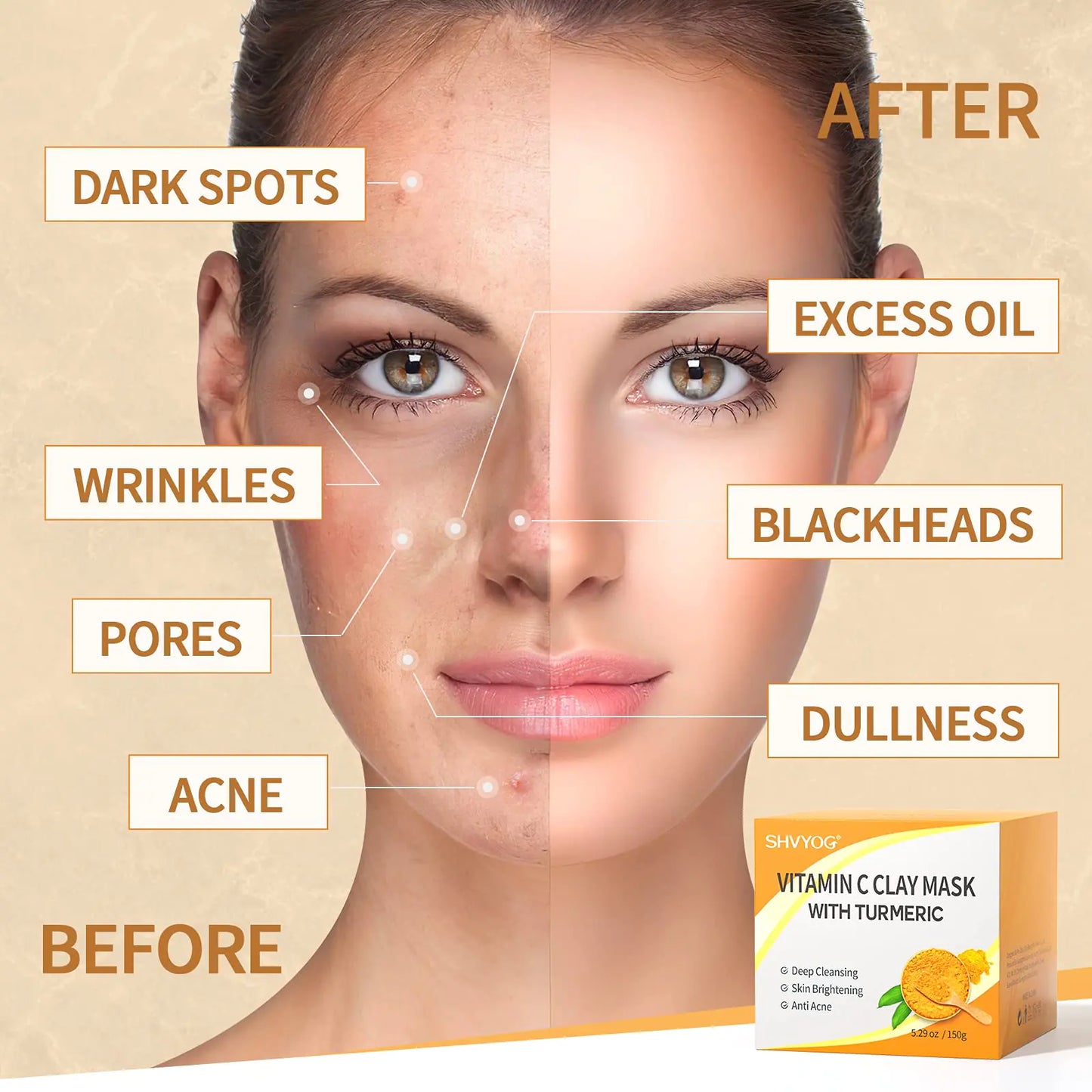 Vitamin C Face Mask with Kaolin Clay and Turmeric for Dark Spots