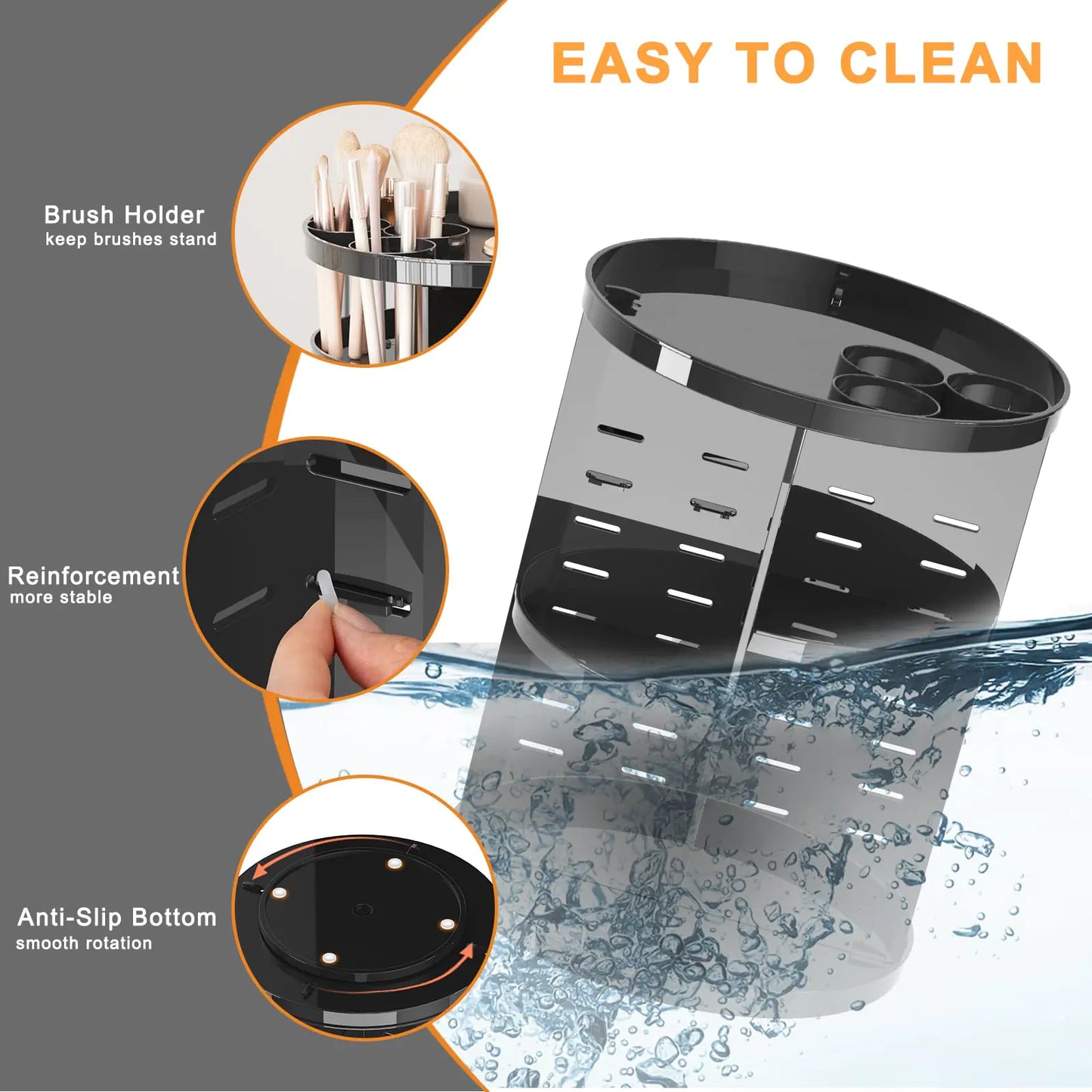 Black Rotating Makeup Organizer for Vanity