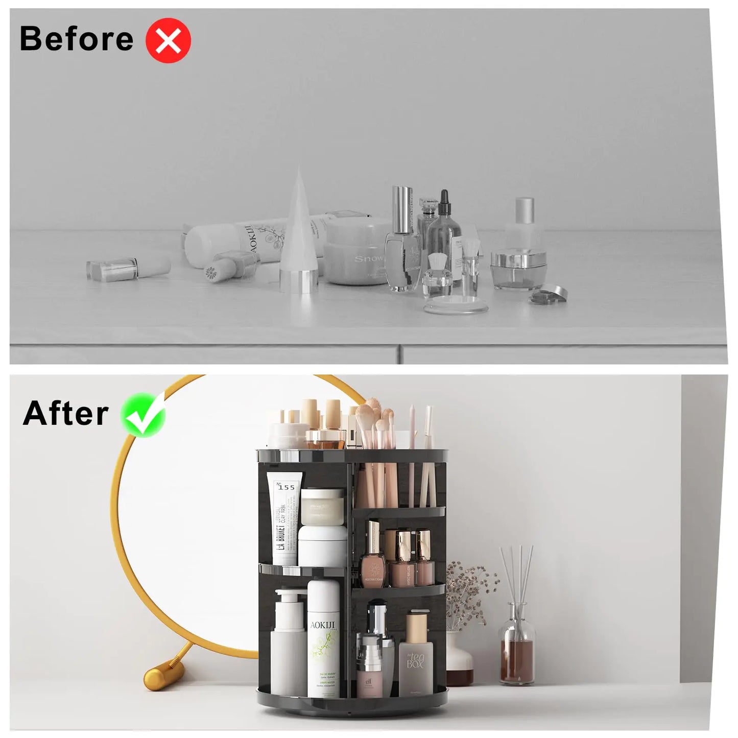 Black Rotating Makeup Organizer for Vanity