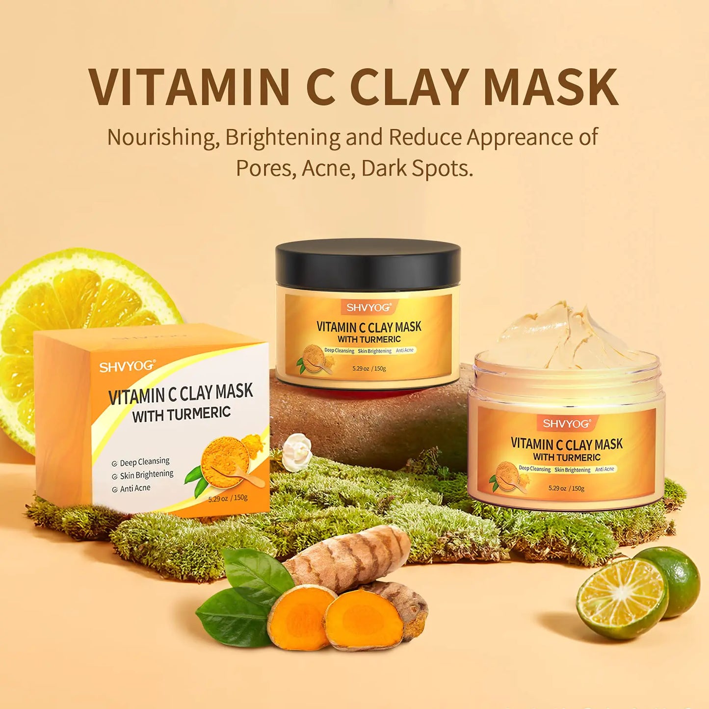 Vitamin C Face Mask with Kaolin Clay and Turmeric for Dark Spots