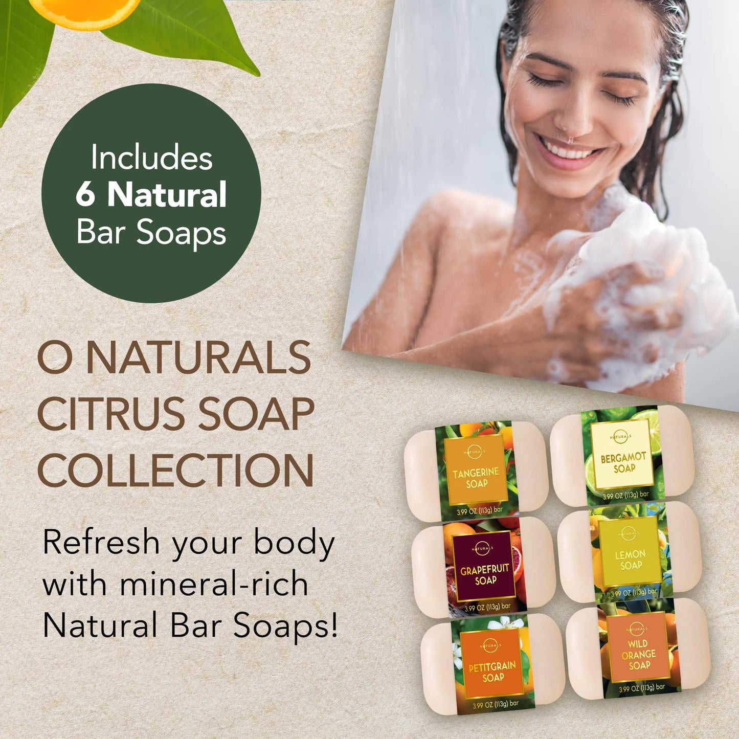 O NATURALS 100% Natural Bar Soap - Body Wash Soap Bar & Face Soap - (Pack of 6)