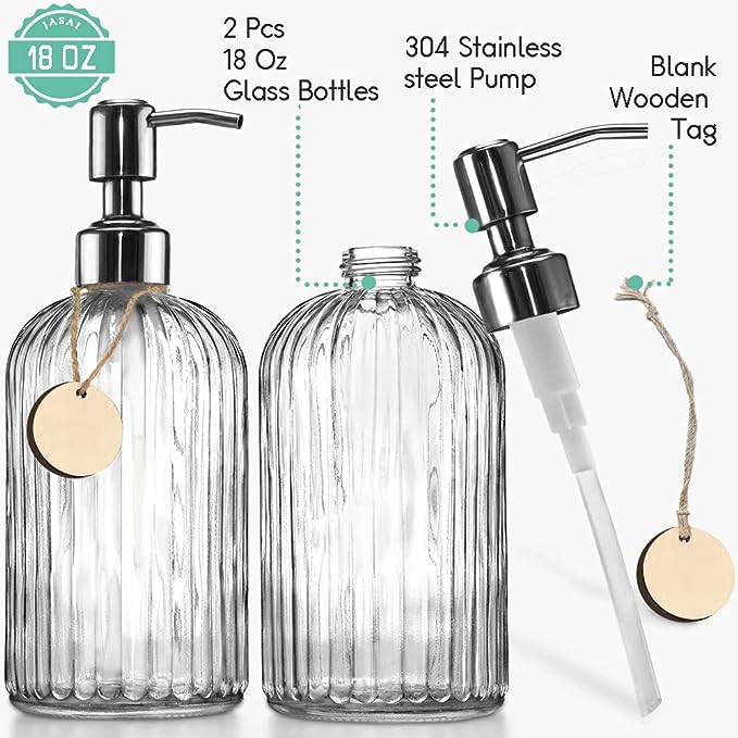 Glass Soap Dispenser with Rust Proof Stainless Steel Pump