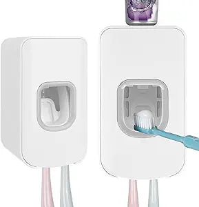 2 Slot Toothbrush Holder and Toothpaste Dispenser Wall Mounted