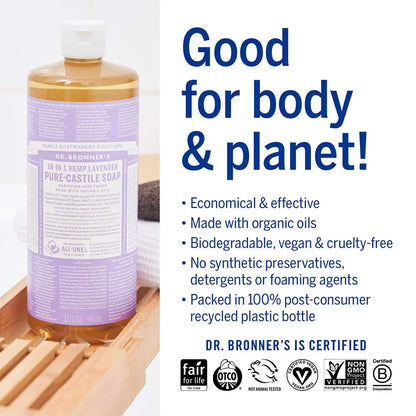 Dr. Bronner's - Pure-Castile Liquid Soap, Concentrated, Vegan, Non-GMO Lavender