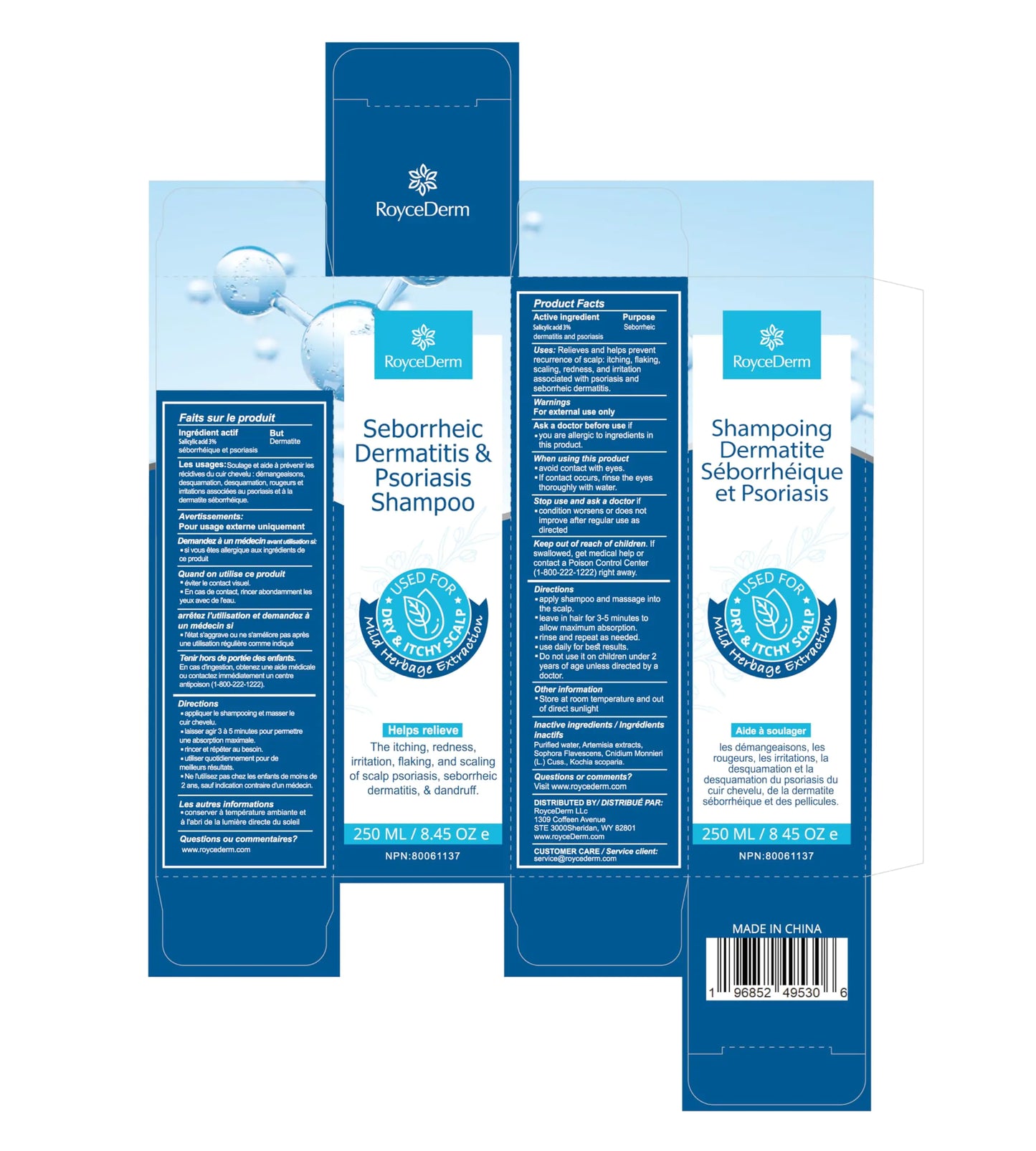 Roycederm Psoriasis Shampoo, Dandruff Shampoo, Dry Itchy Scalp Treatment